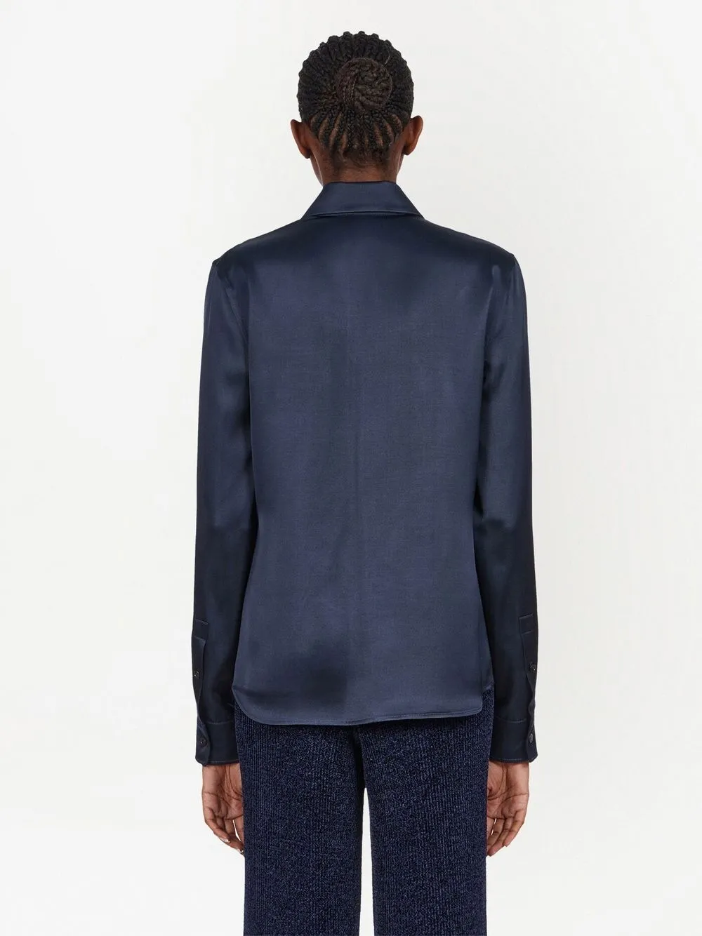 Ferragamo Satin Button-up Shirt In Blue