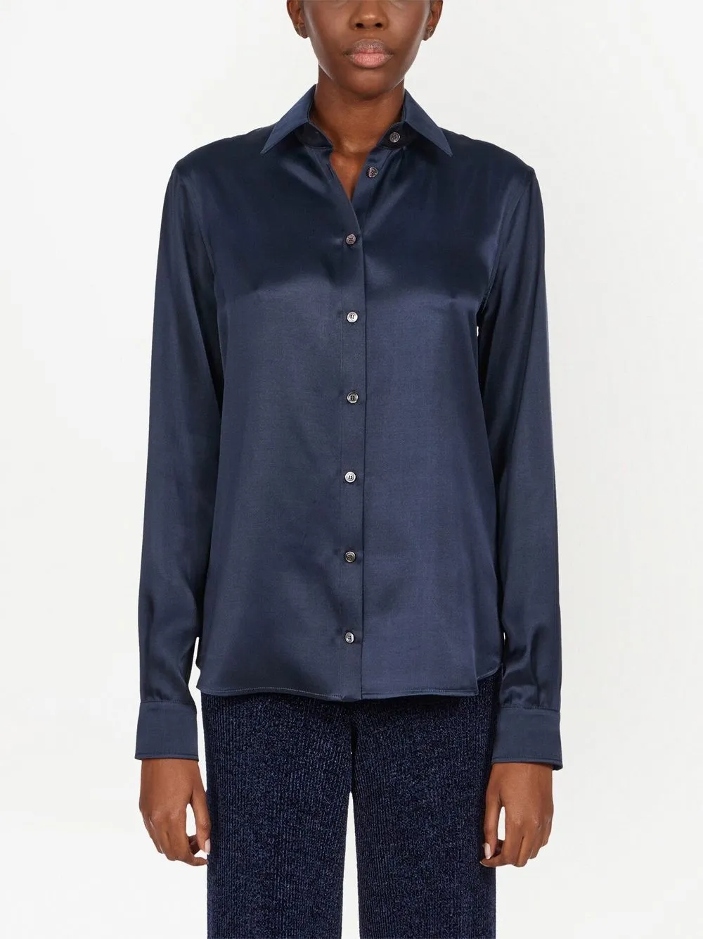 Ferragamo Satin Button-up Shirt In Blue
