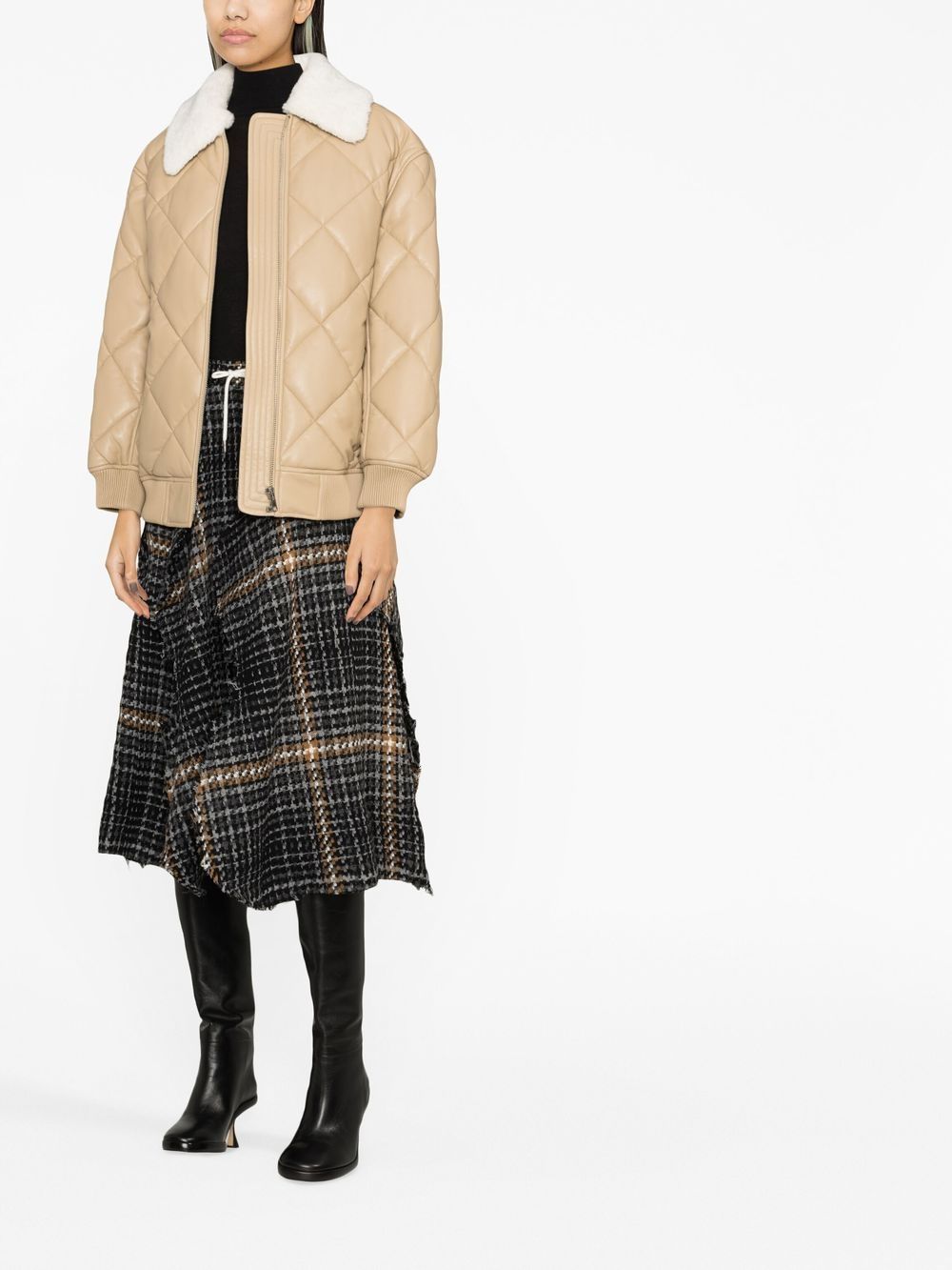 Shop Stand Studio Diamond-quilted Faux-leather Jacket In Neutrals