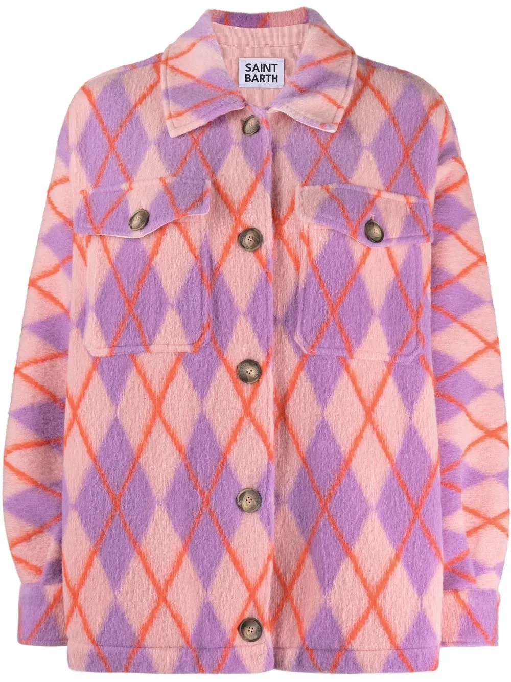 

MC2 Saint Barth Marceline argyle-check fringed jacket - Pink