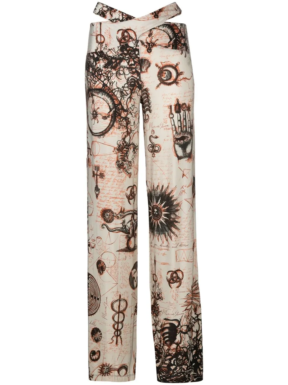 Marine Serre Geotic-print Wide-leg Trousers In Neutrals