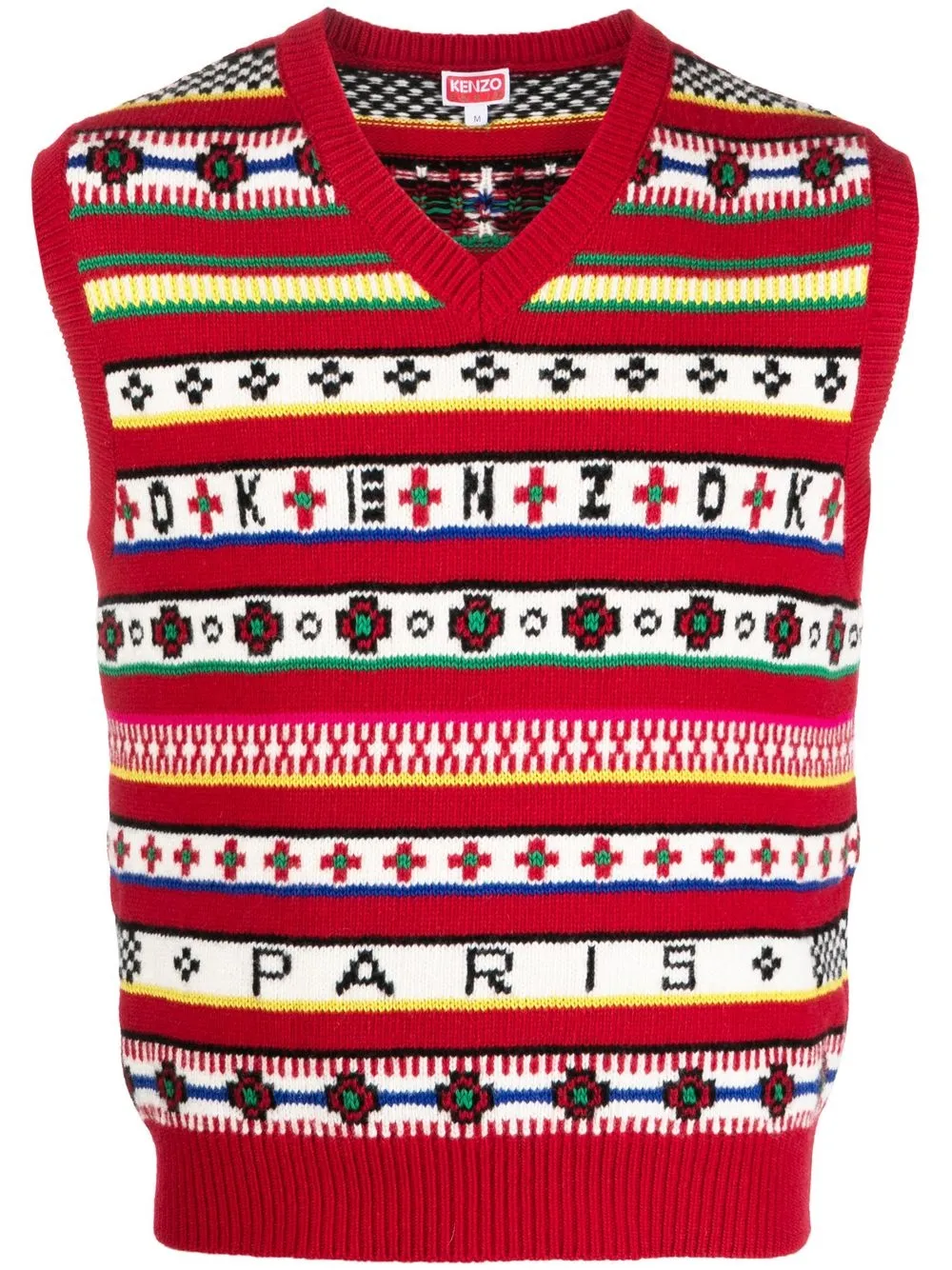 kenzo débardeur en maille fair isle à col v - rouge