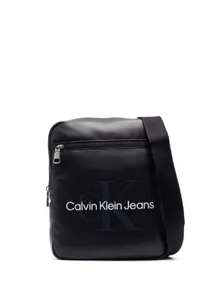 Calvin Klein Jeans logo print Leather Crossbody Bag Black