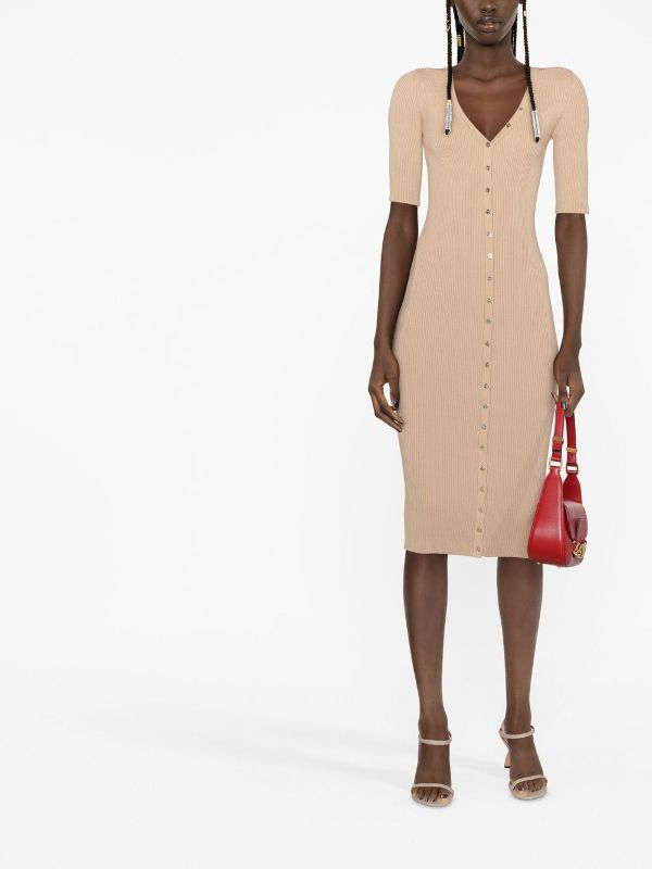 Elisabetta Franchi V-neck ribbed-knit Midi Dress - Farfetch