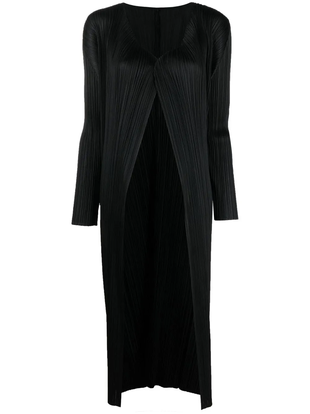 

Pleats Please Issey Miyake abrigo largo plisado - Negro