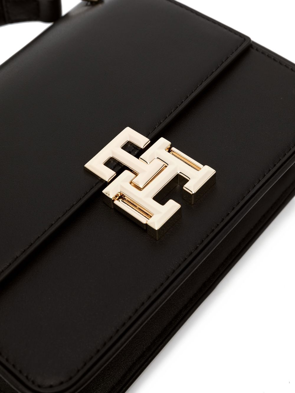 Shop Tommy Hilfiger Monogram-plaque Leather Bag In Black