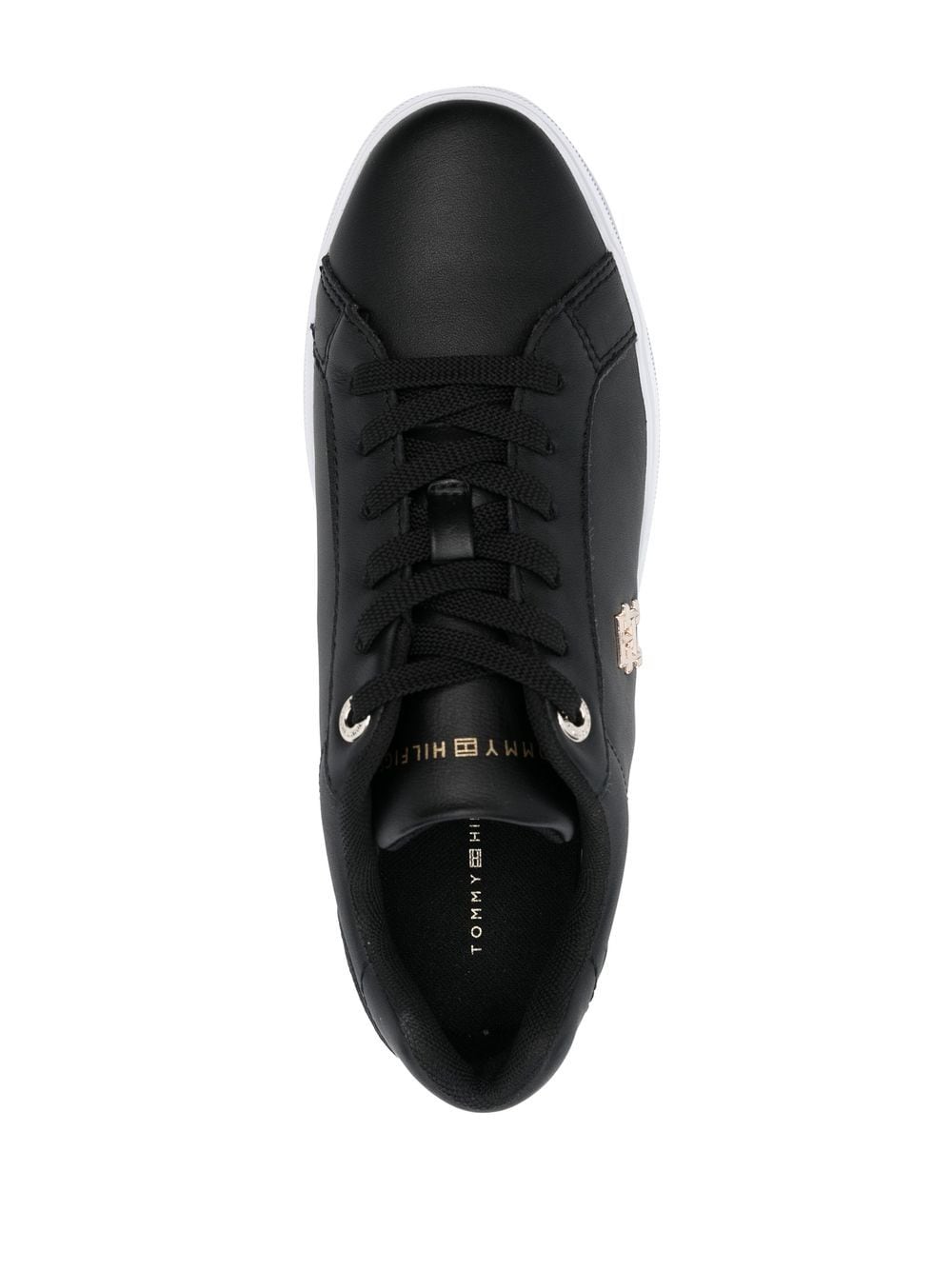 Shop Tommy Hilfiger Low-top Leather Sneakers In Black