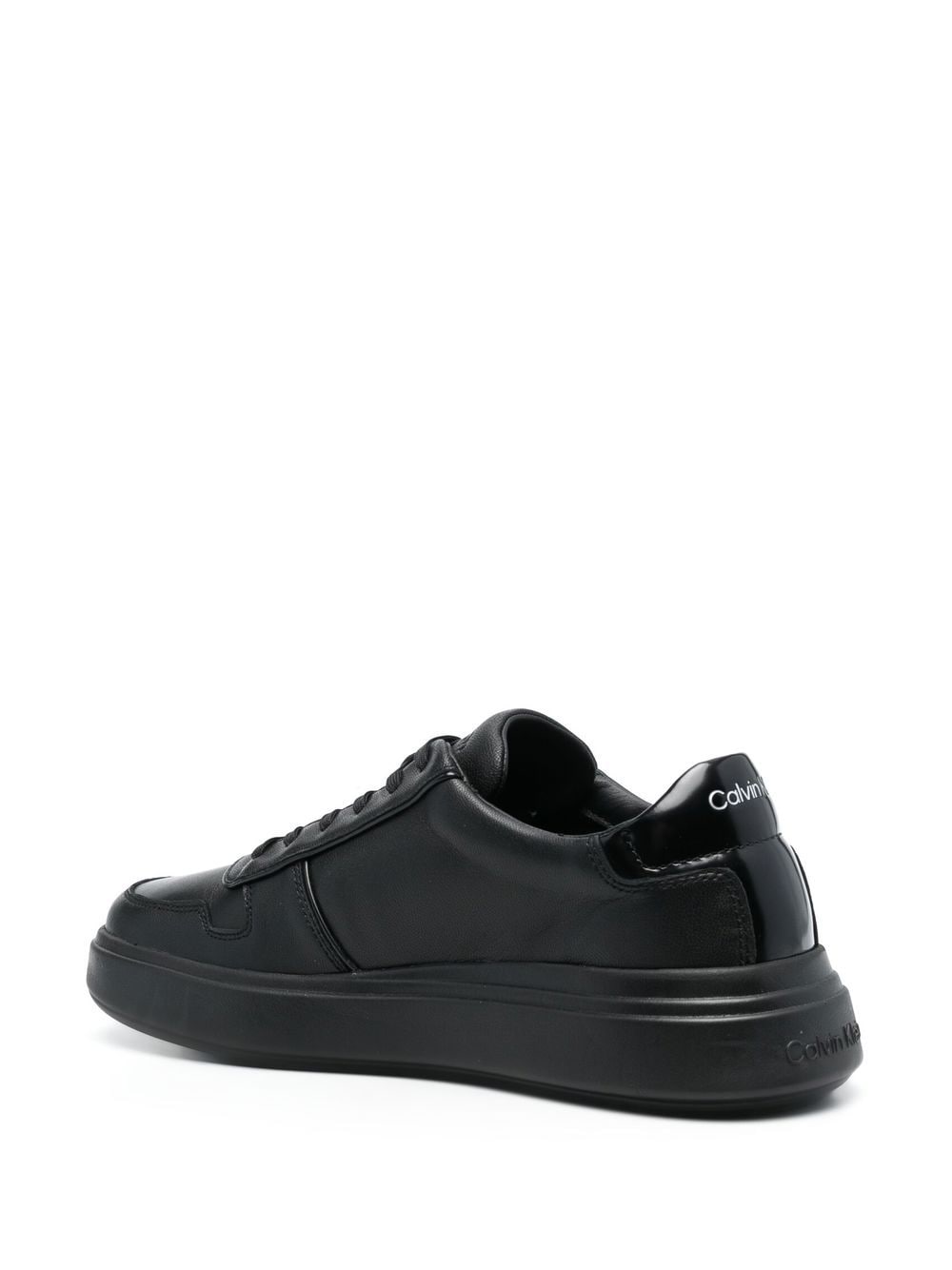 Shop Calvin Klein Flatform Leather Sneakers In 黑色