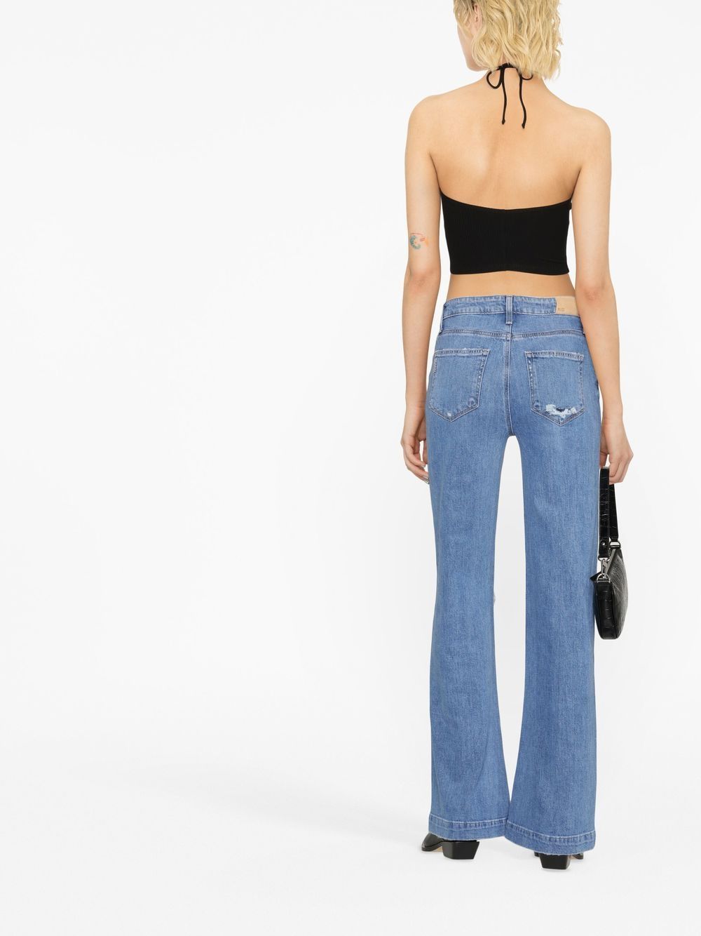 Shop Paige Distressed Straight-line Jeans In Blau