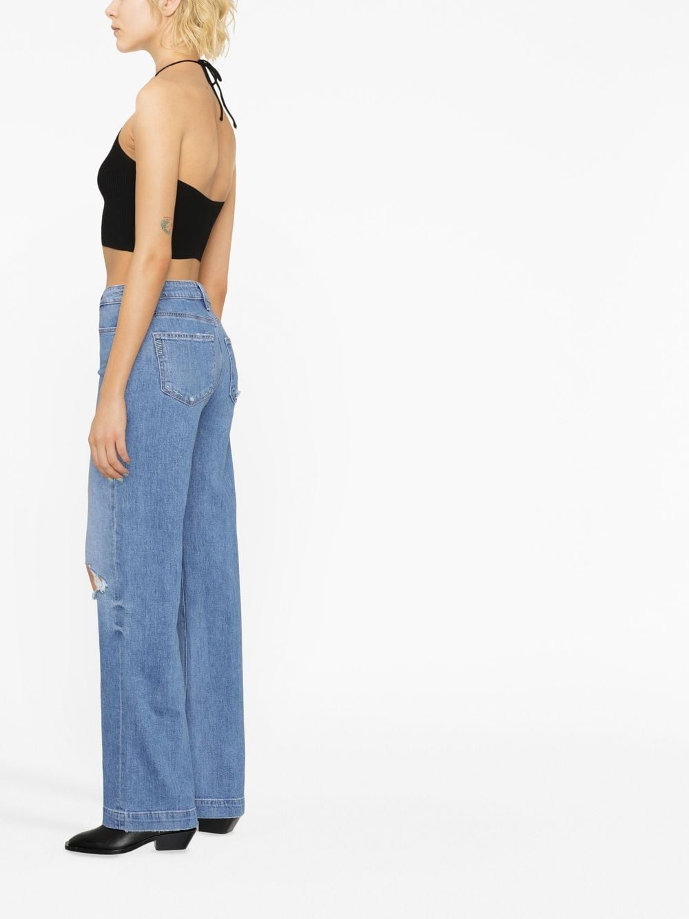 Shop Paige Distressed Straight-line Jeans In Blau