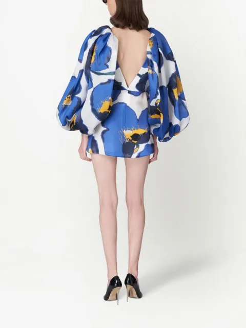 Carolina Herrera floral-print balloon-sleeve minidress R2311N534WPS - 2