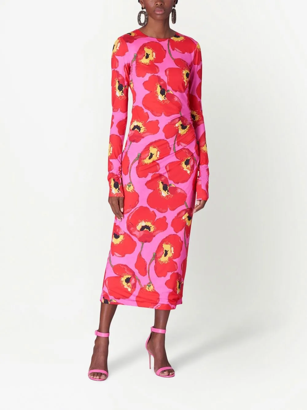 Carolina Herrera Midi-jurk met lange mouwen - Roze