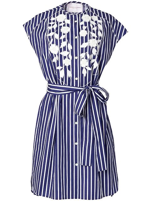 Carolina Herrera floral-embroidered striped minidress