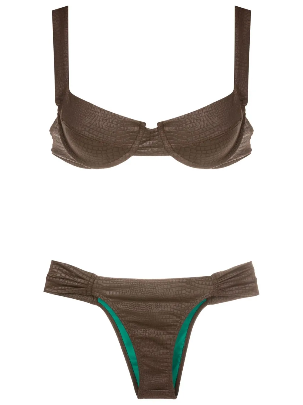 

Brigitte crocodile-embossed pattern bikini - Brown