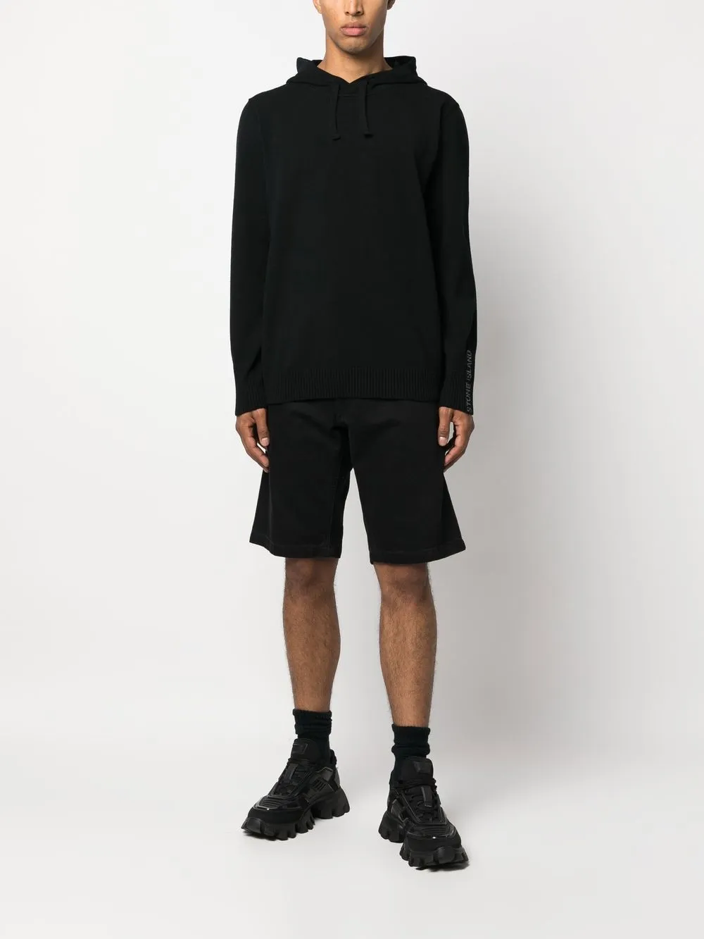 Stone Island Fijngebreide hoodie - Zwart