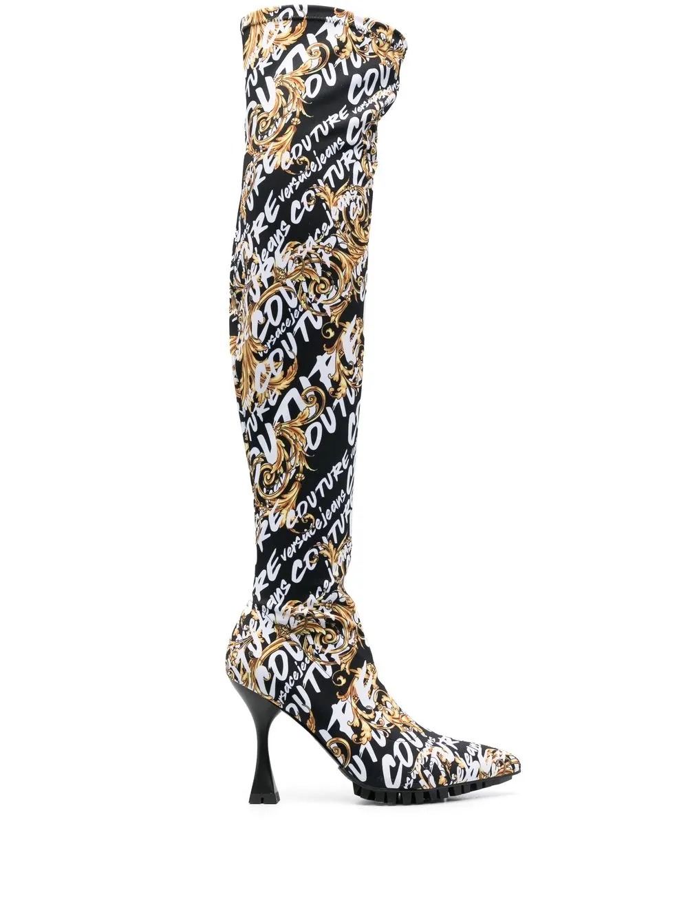 

Versace Jeans Couture 110mm logo-print thigh-length boots - Black