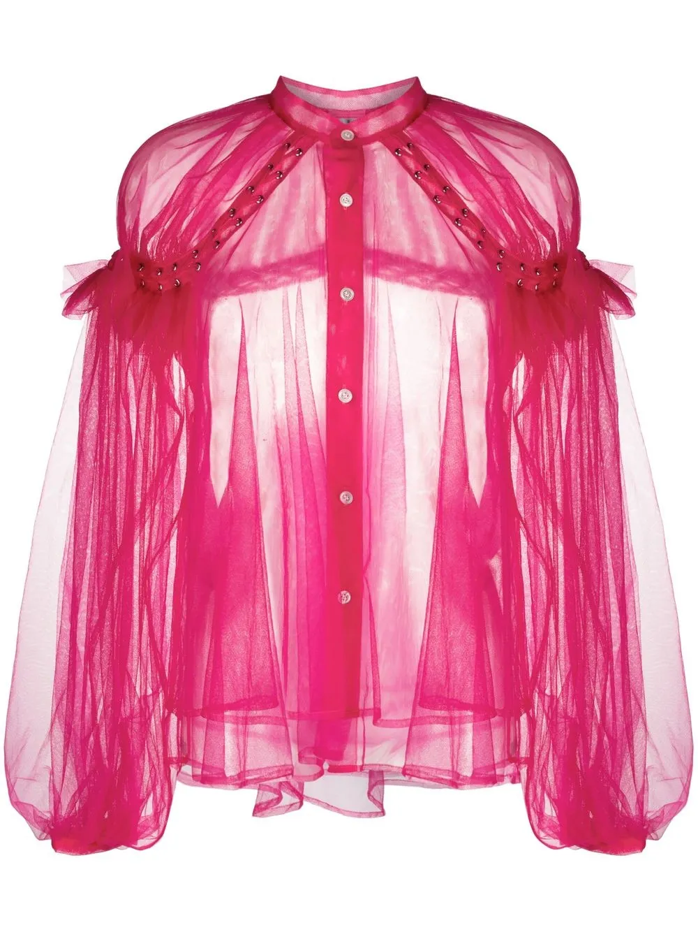 

Comme Des Garçons Noir Kei Ninomiya blusa semitransparente con mangas farol - Rosado