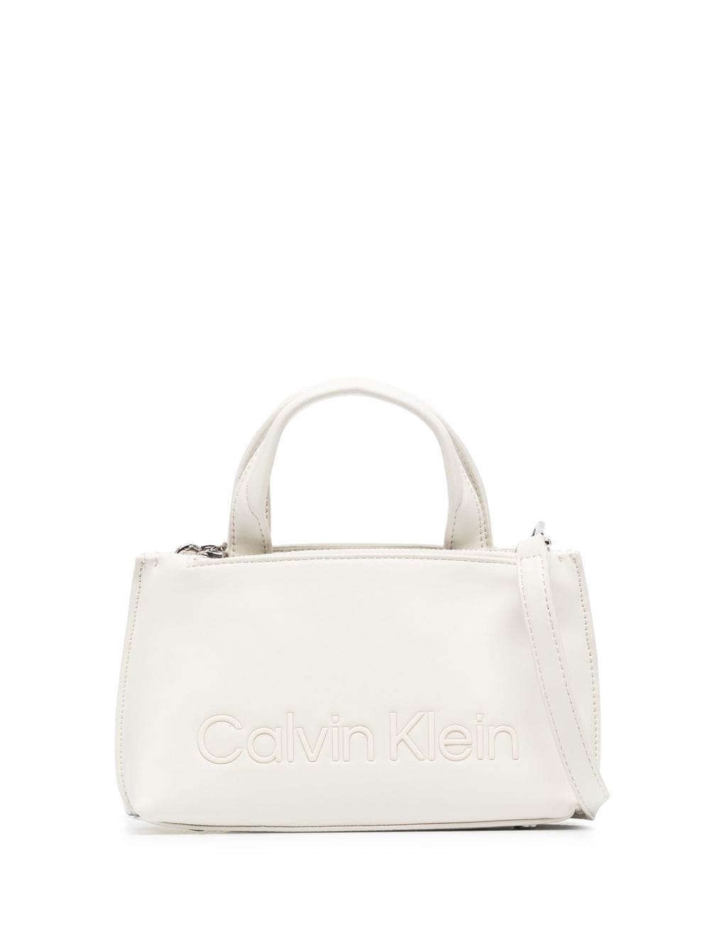 calvin klein sac cabas à plaque logo - blanc