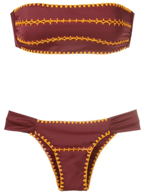 Brigitte contrasting-pattern stitch bandeau bikini