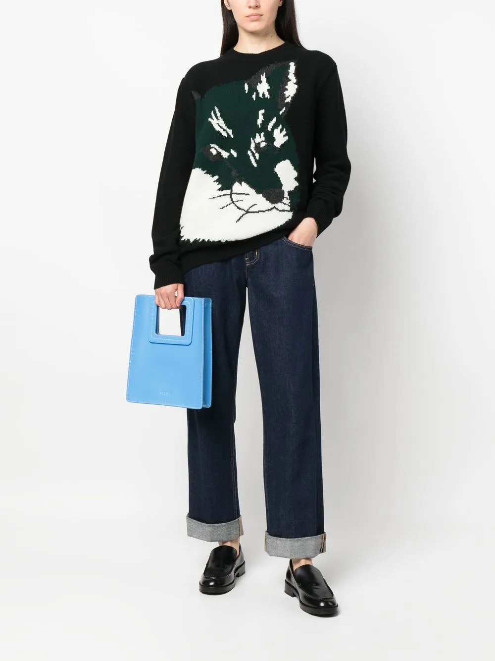 Maison Kitsuné Oversize Fox Head Jacquard Pullover In Schwarz