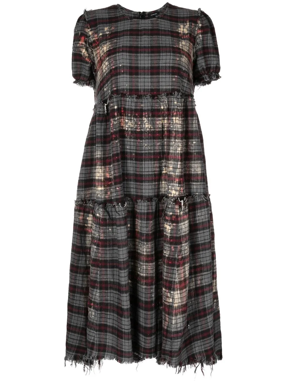 

R13 destroyed plaid-check midi dress - Grey