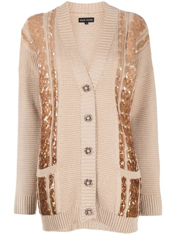Izaak Azanei sequin-embellished cable-knit Cardigan Brown FARFETCH PH