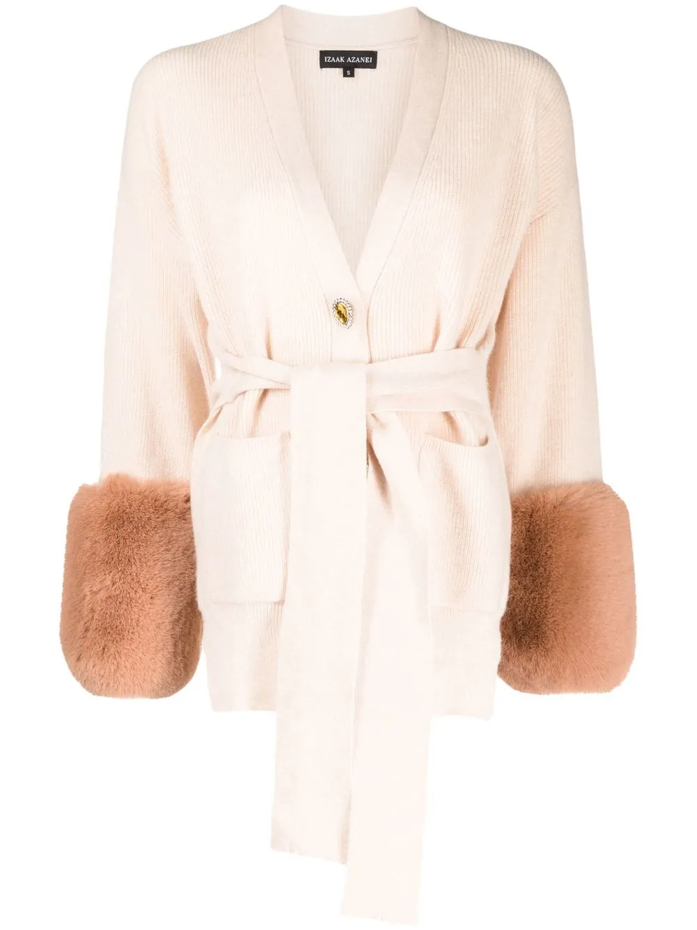

Izaak Azanei fur-trimmed belted cardigan - Neutrals