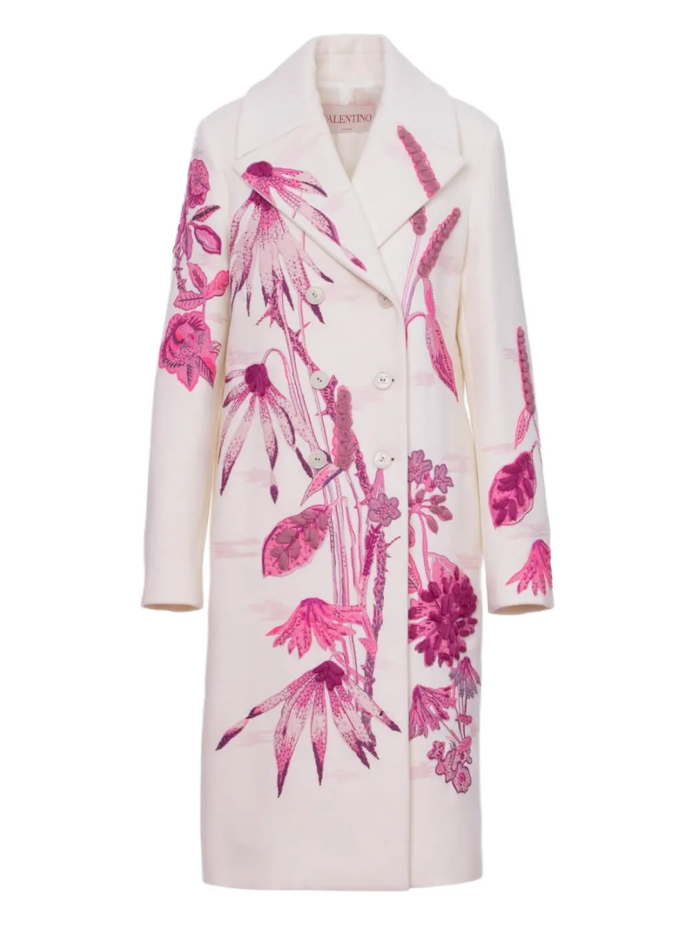 Valentino Garavani floral-embroidered double-breasted coat Wit