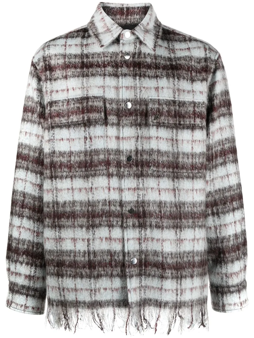 

AMIRI fringed check-print shirt jacket - Blue