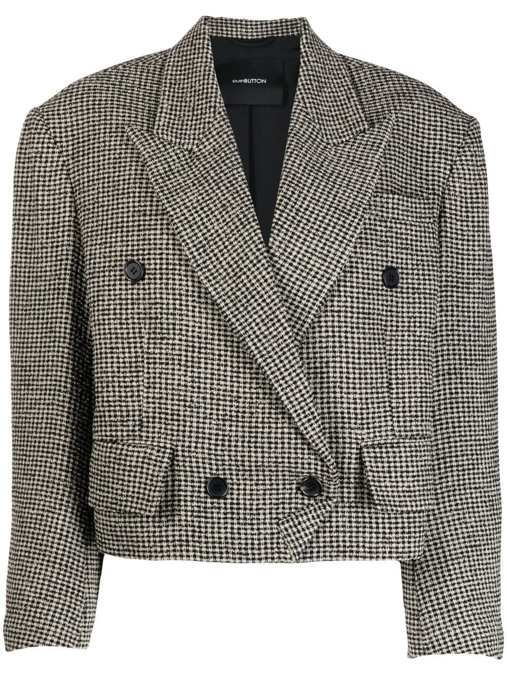 Pushbutton Double-breasted Checked Jacket In Brown