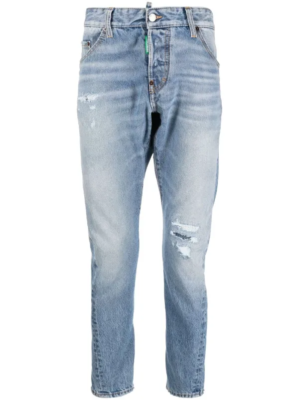 Jeans dritti con effetto vissuto Farfetch Abbigliamento Pantaloni e jeans Jeans Jeans straight Blu 