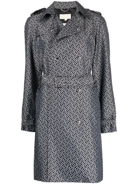 monogram print belted trench coat