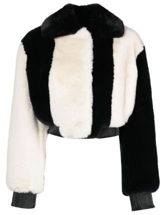 moschino question mark faux fur jacket