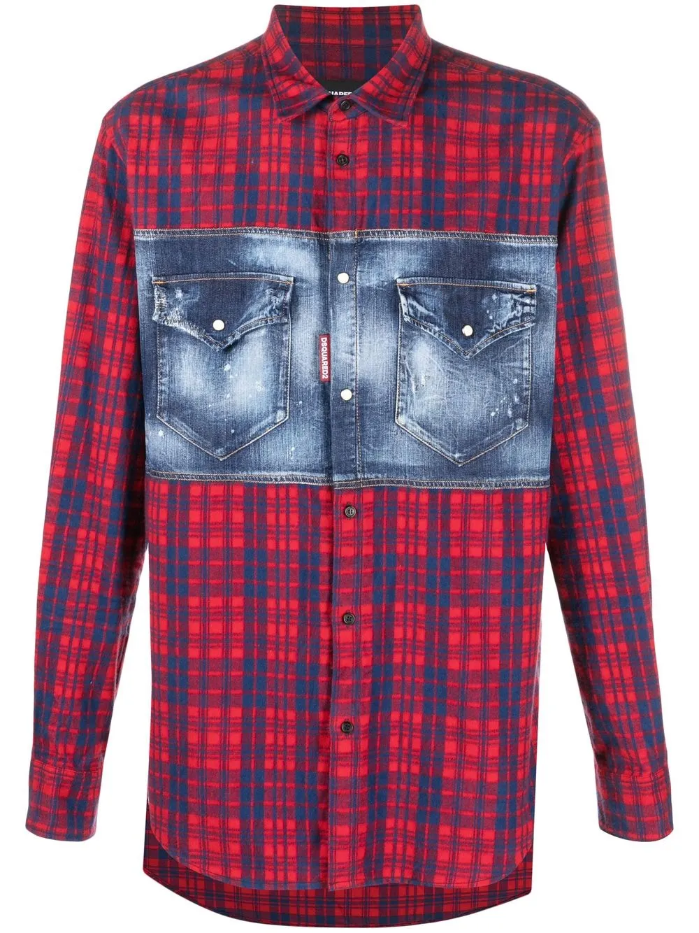 

Dsquared2 denim-patch check-print shirt