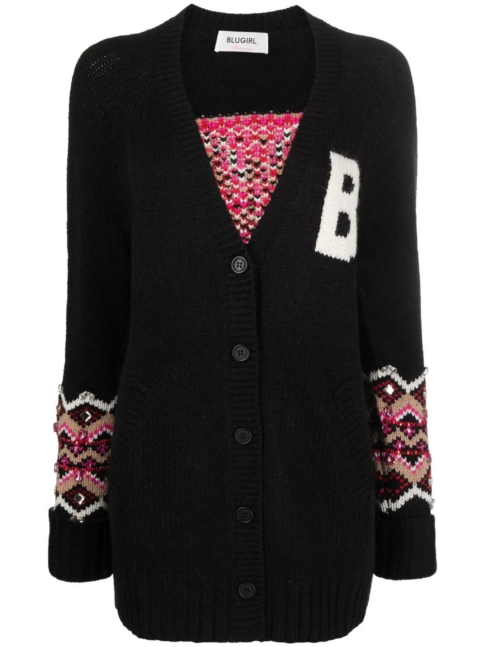 

Blugirl rhinestone-embellished intarsia-knit cardigan - Black