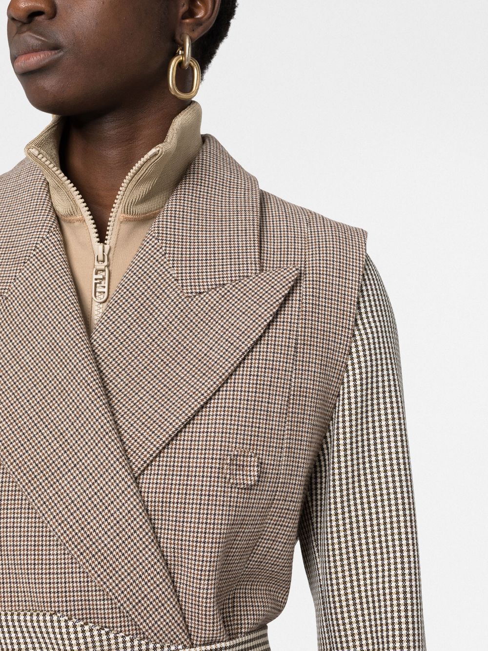 Shop Fendi Houndstooth Double-breasted Blazer In Brown
