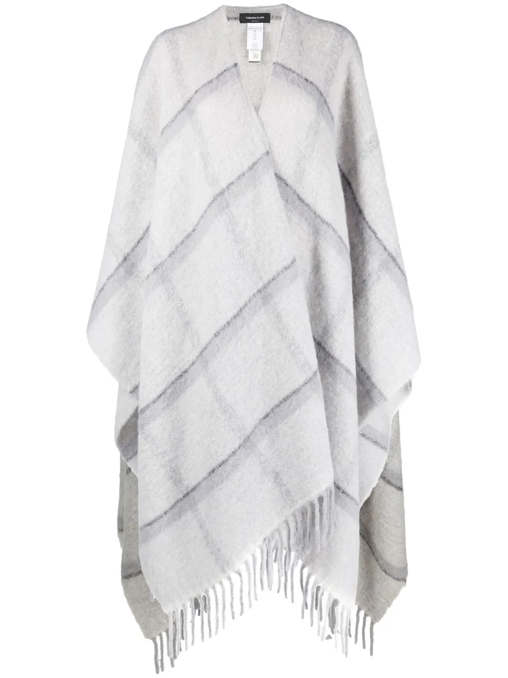 

Fabiana Filippi check-pattern fringed cape - Grey