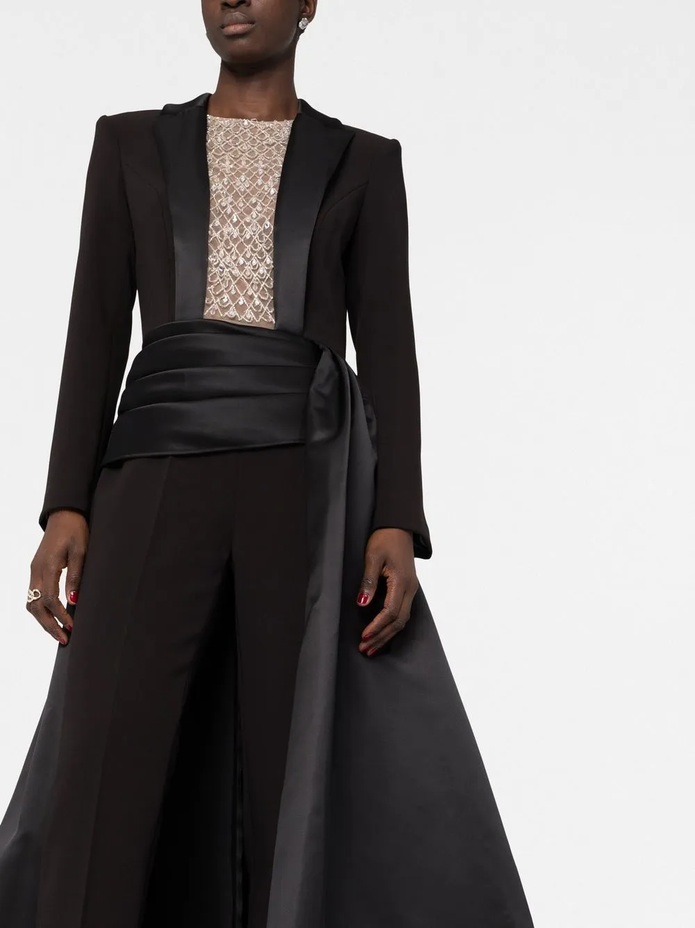 Elisabetta Franchi Tuxedo-style Crystal-embellished Jumpsuit In Schwarz
