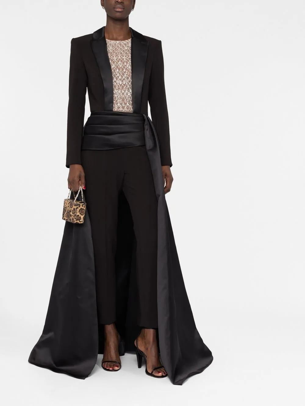 Elisabetta Franchi Tuxedo-style Crystal-embellished Jumpsuit In Schwarz