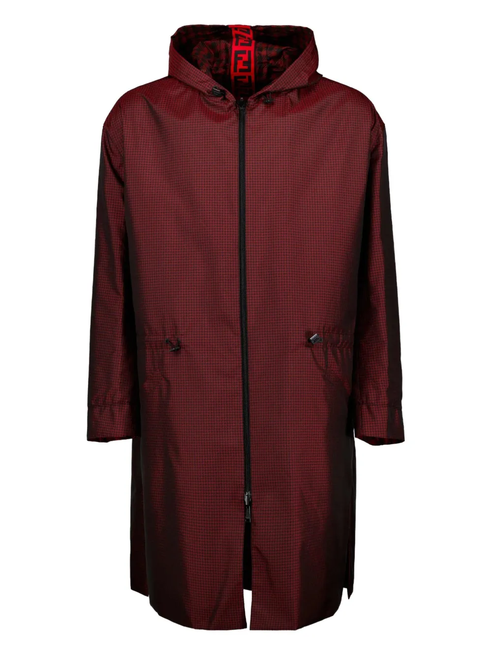FENDI gingham-check hooded coat Rood