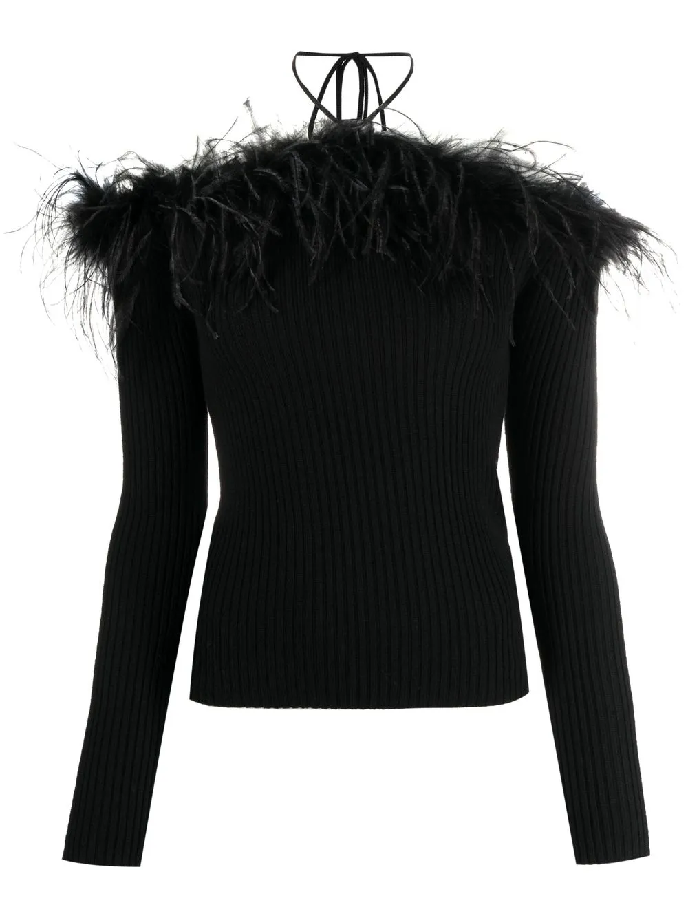 

Giuseppe Di Morabito halterneck feather-trim knitted top - Black