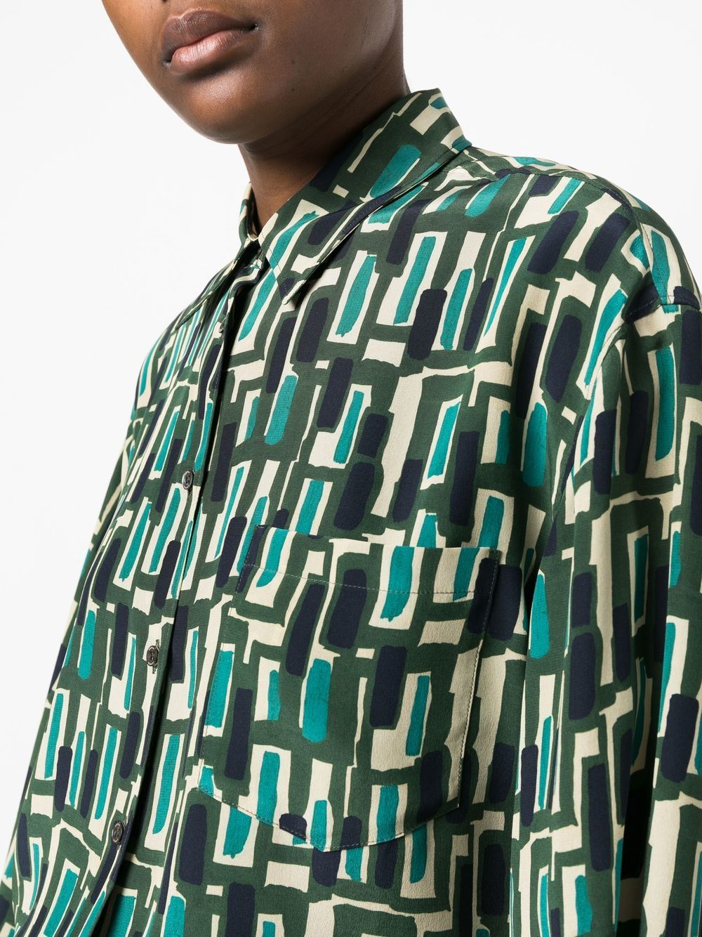 Shop Aspesi Abstract-pattern Silk Shirt In Green