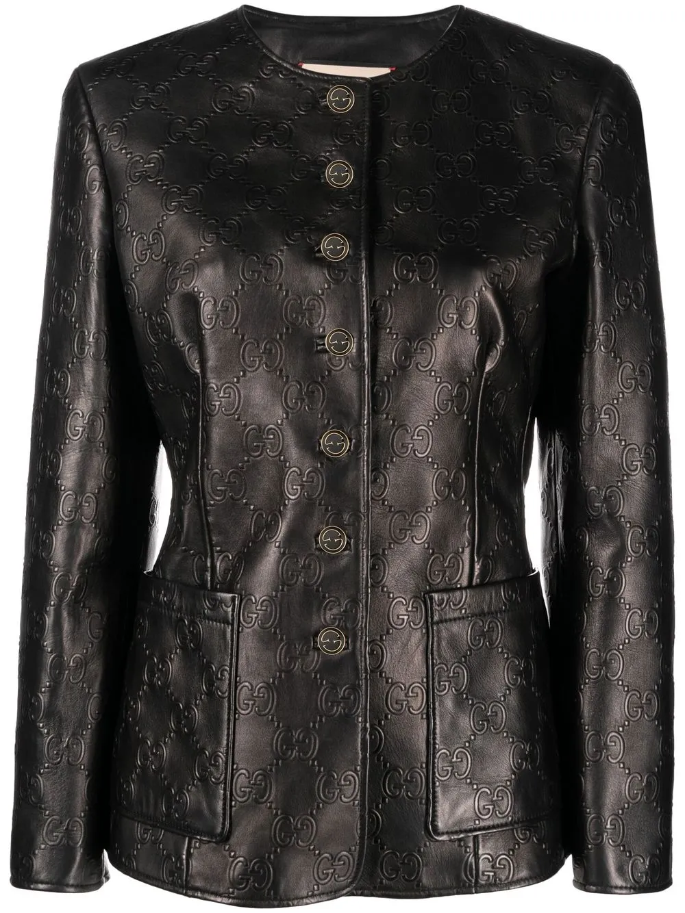 Gucci Gg Leather Jacket In Black ModeSens