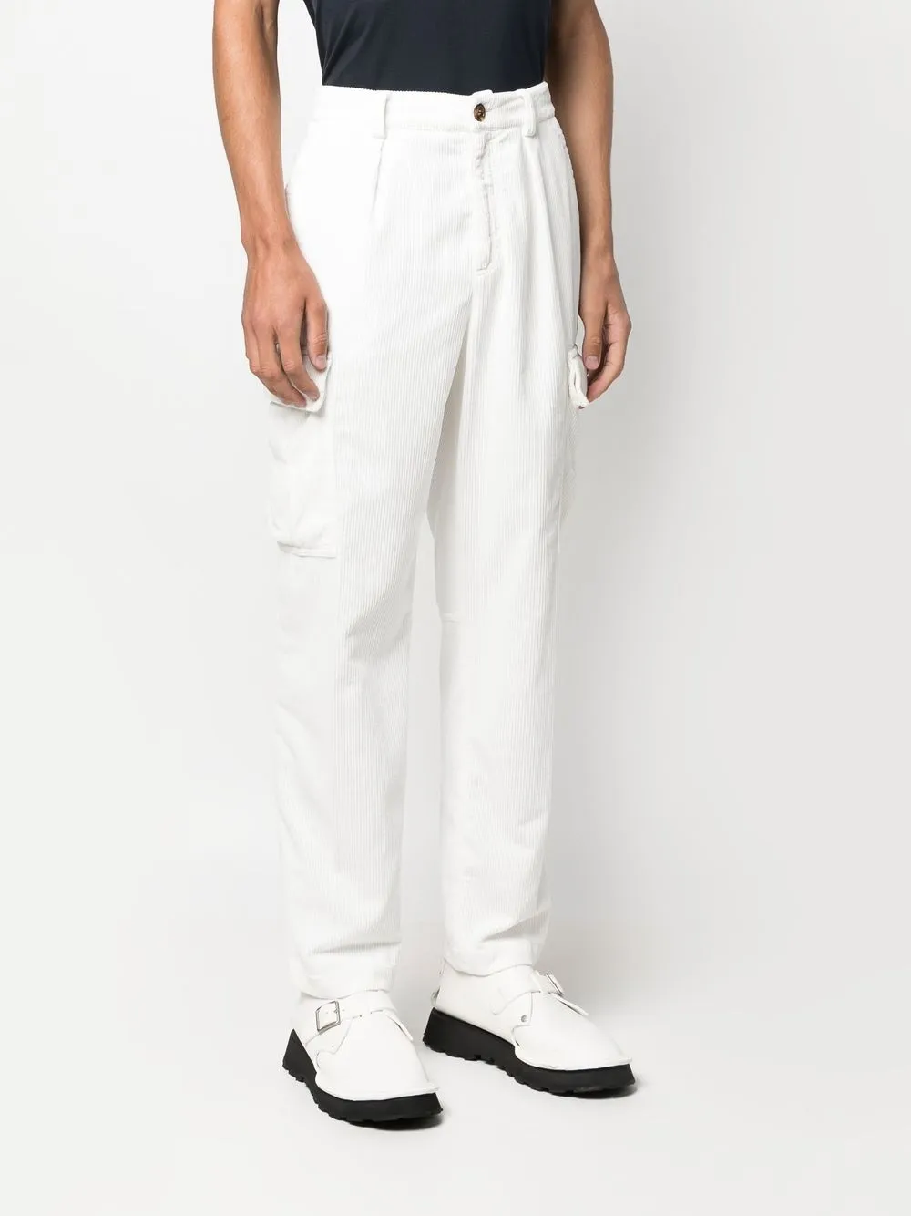 Brunello Cucinelli Corduroy Cargo Trousers In Weiss
