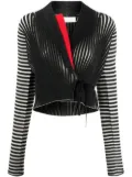 Tory Burch wrap-design striped cardigan - Black