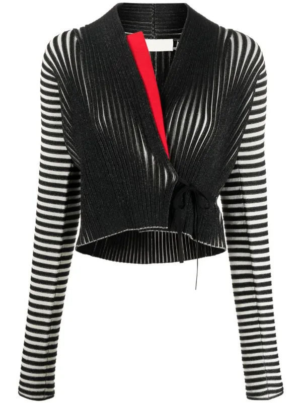 wrap design striped cardigan