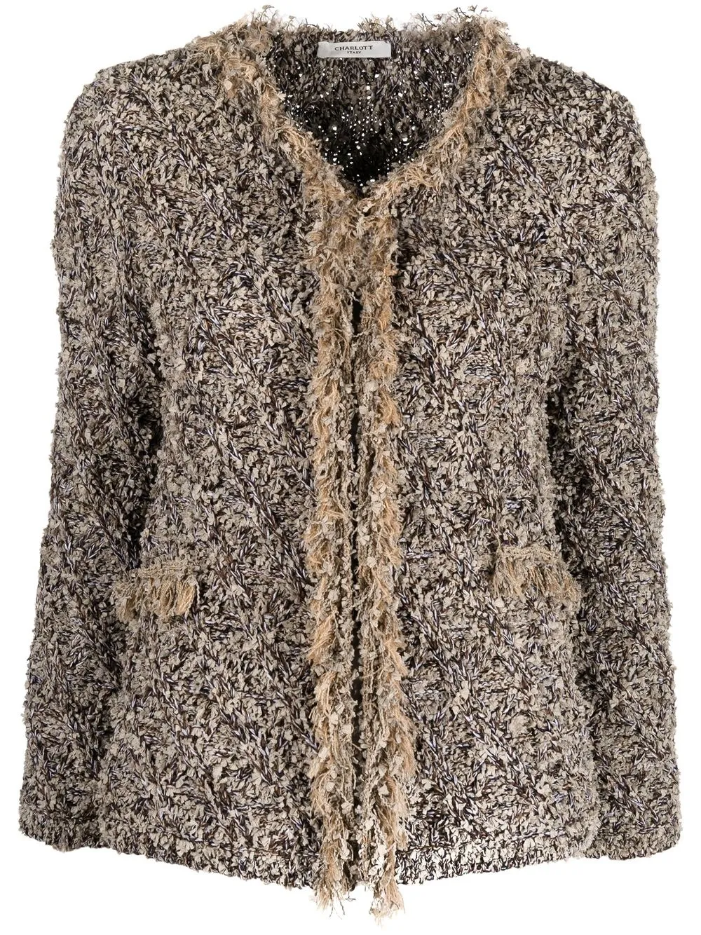 

Charlott textured frayed-trim jacket - Brown