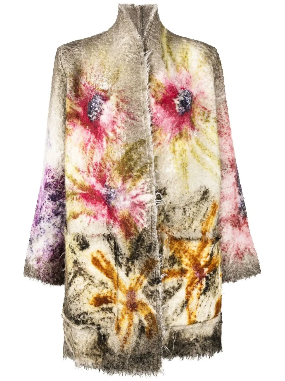 

Avant Toi painterly-print oversize coat - Yellow
