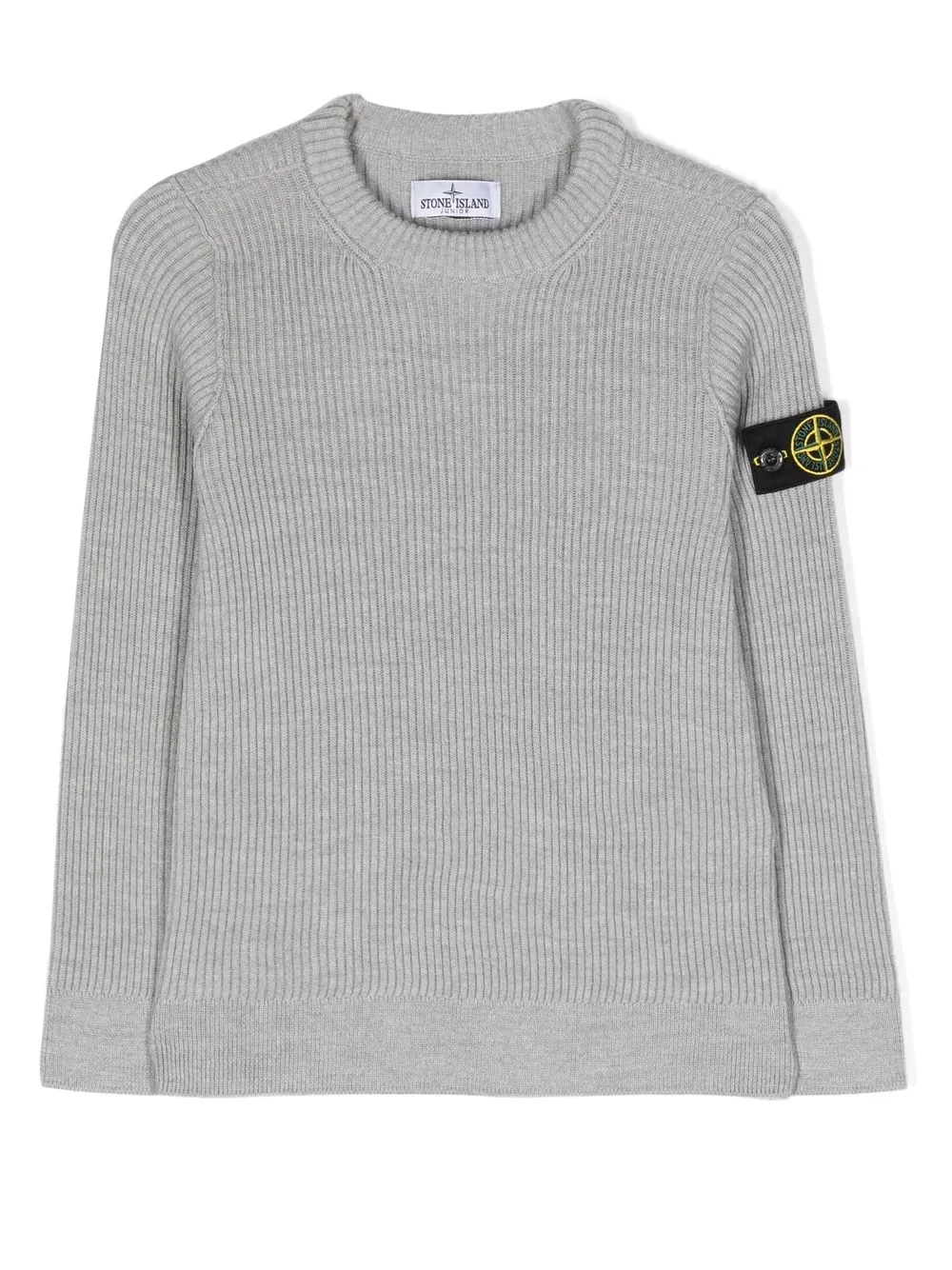 

Stone Island Junior suéter tejido de canalé con parche del logo - Gris