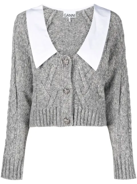 GANNI contrasting-collar cable-knit cardigan
